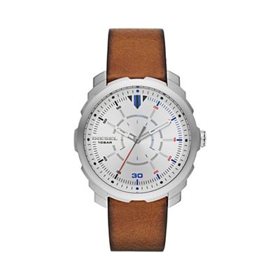 Men's 'Machinus NSBB' silver dial brown strap watch dz1736